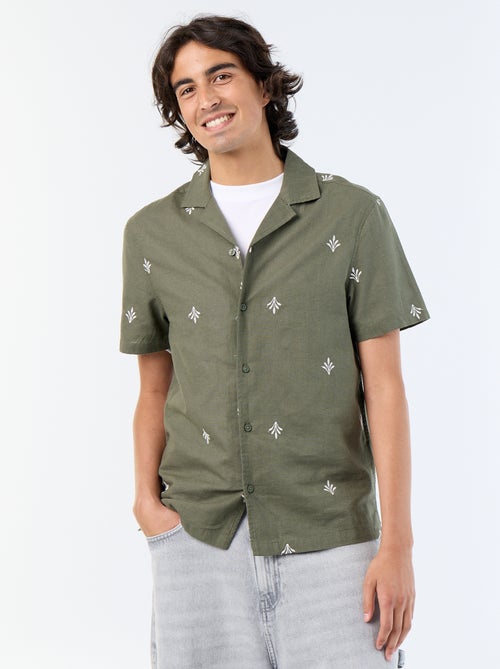 Camisa de manga curta com bordados - Kiabi Camisa de manga curta com bordados - Kiabi