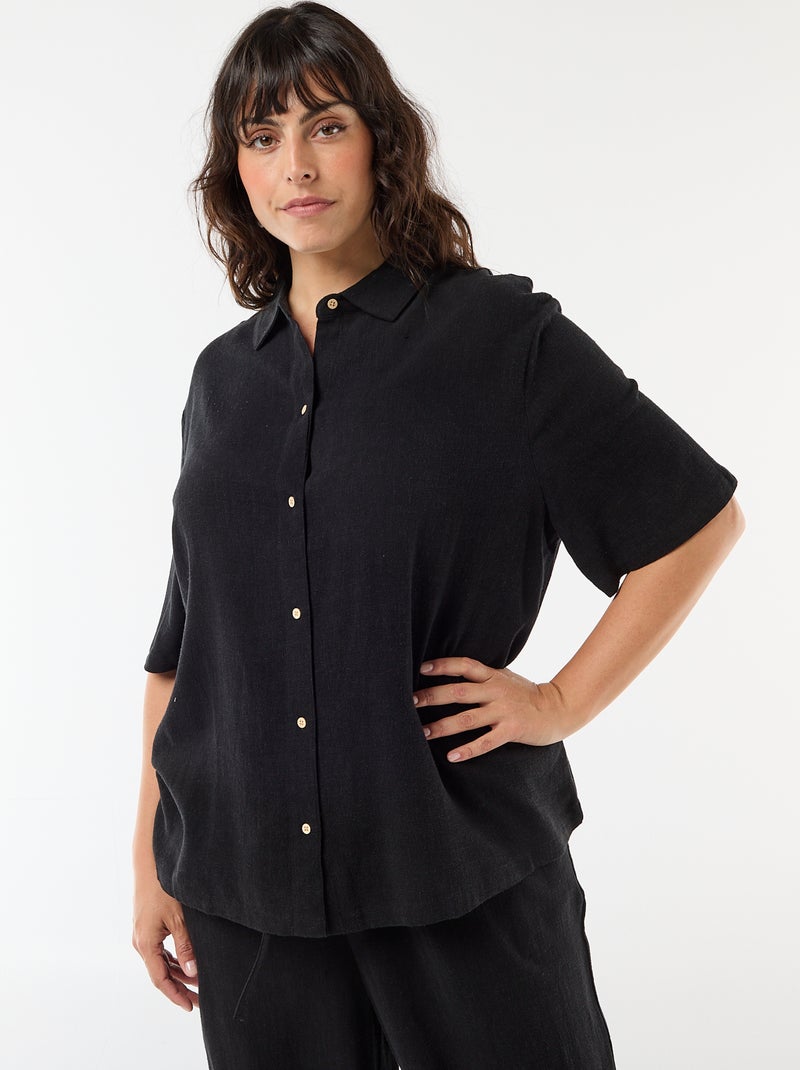 Camisa de manga curta com botões Preto - Kiabi
