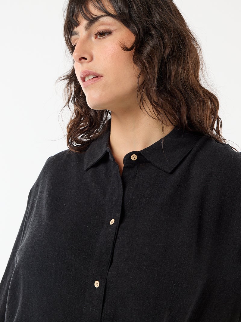 Camisa de manga curta com botões Preto - Kiabi