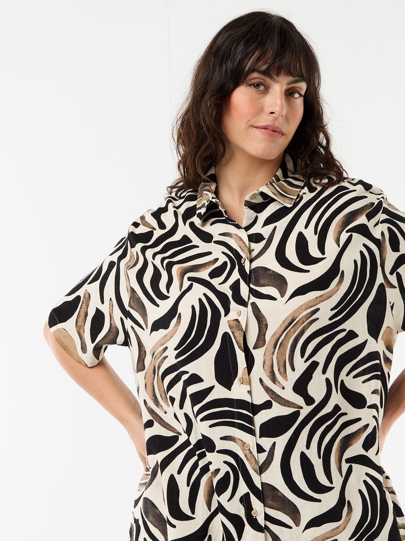 Camisa de manga curta com botões Preto - Kiabi