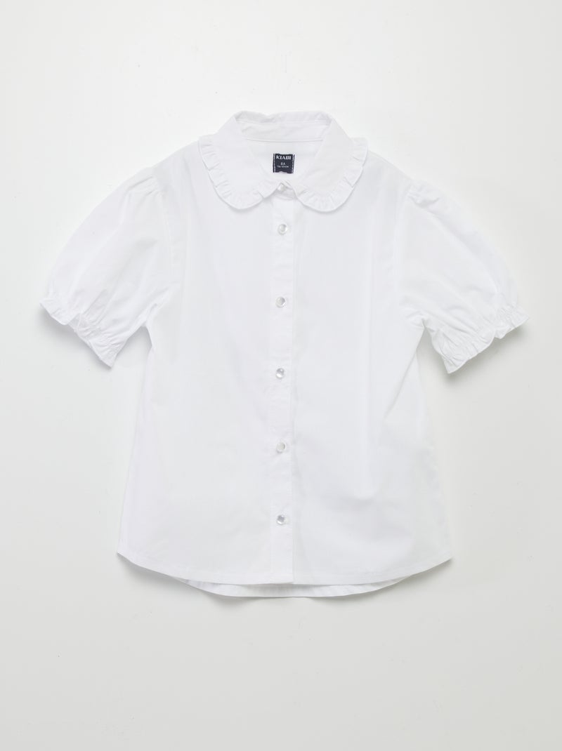 Camisa de manga curta com franzidos Branco - Kiabi