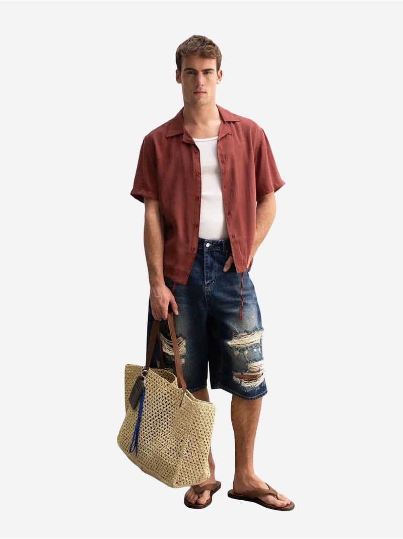 Camisa de manga curta com gola aberta para homem giesto Vermelho escuro - Kiabi