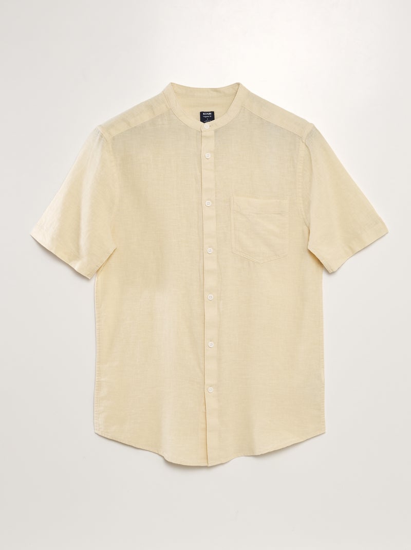 Camisa de manga curta com gola mao de linho BRANCO - Kiabi
