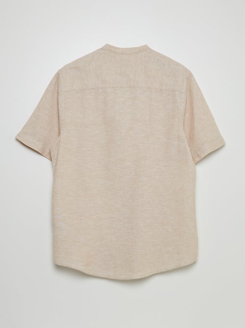 Camisa de manga curta com gola mao de linho - Kiabi