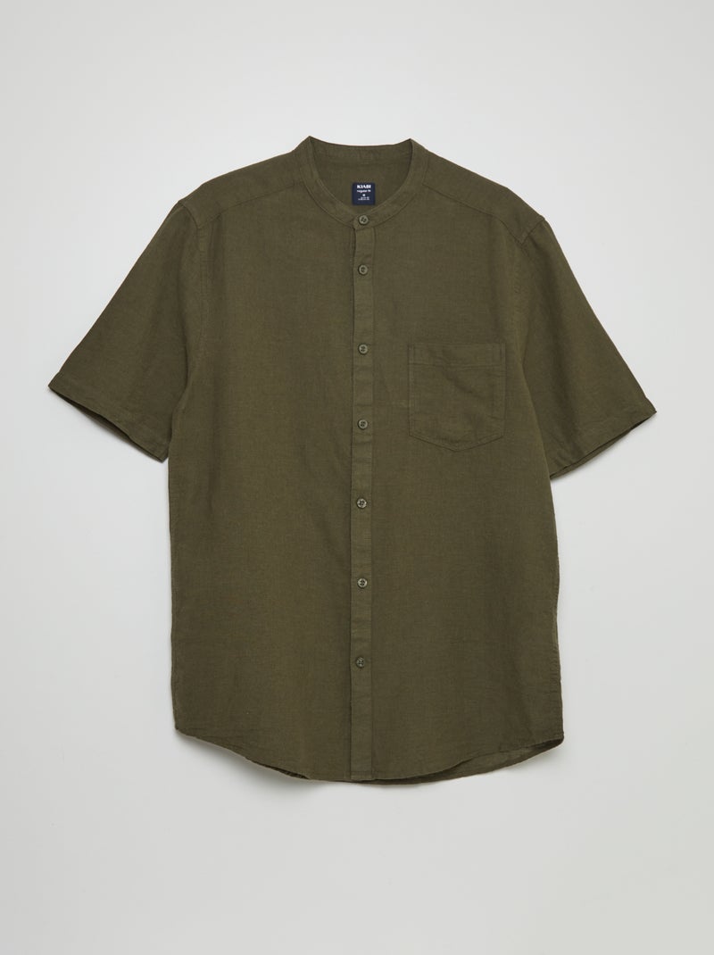 Camisa de manga curta com gola mao de linho CAQUI - Kiabi