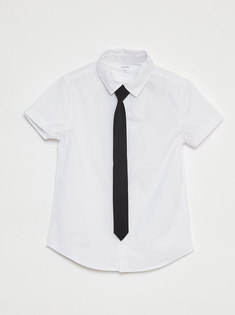 Camisa de manga curta com gravata Branco - Kiabi