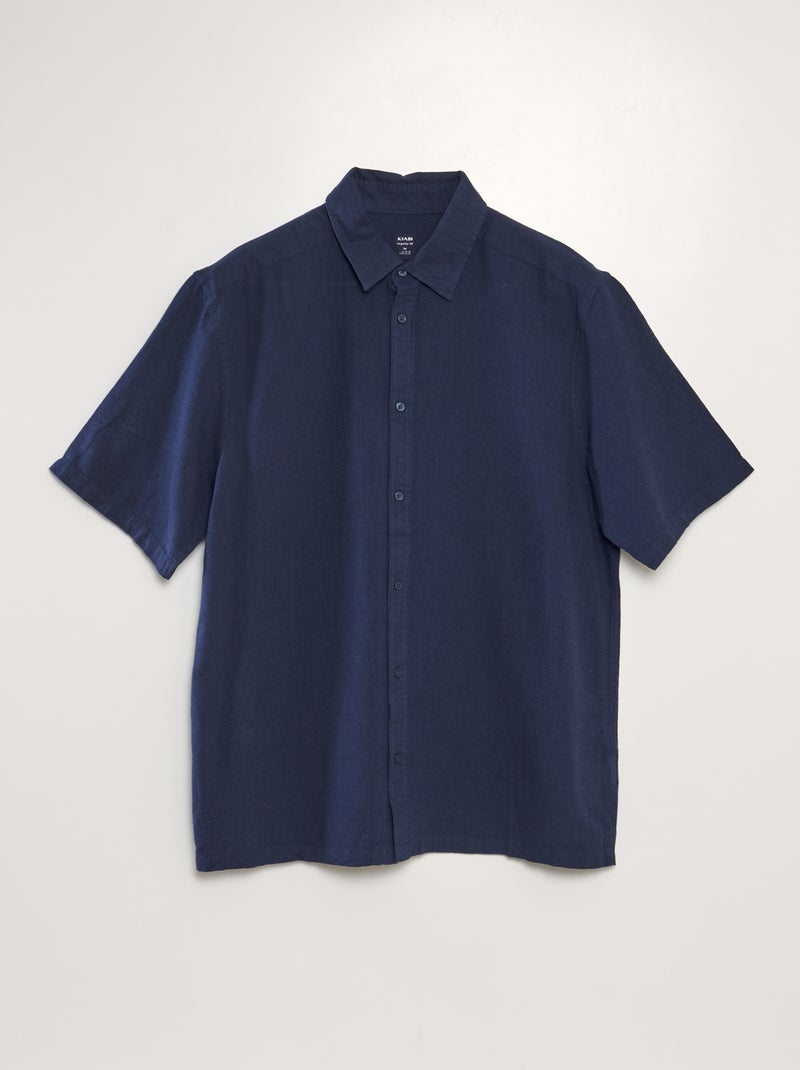 Camisa de manga curta com linho PRETO - Kiabi