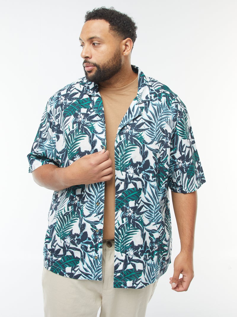 Camisa de manga curta com motivo às flores Azul - Kiabi