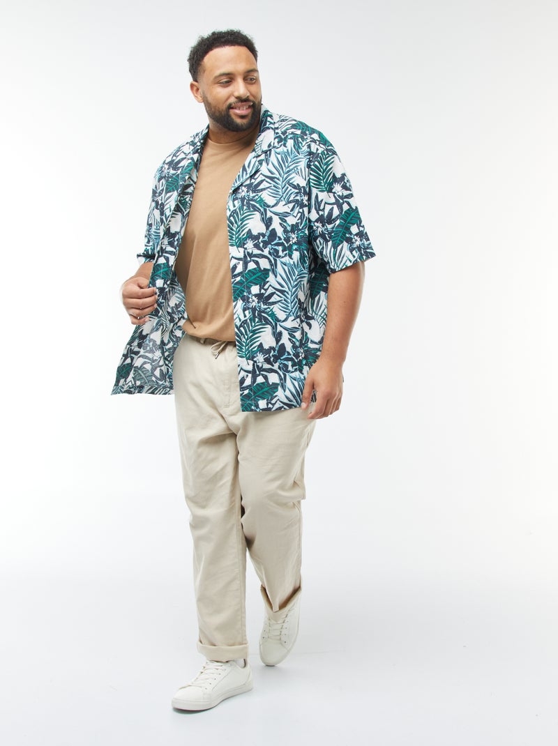 Camisa de manga curta com motivo às flores Azul - Kiabi