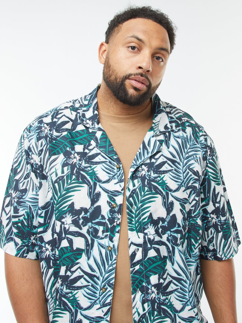 Camisa de manga curta com motivo às flores Azul - Kiabi