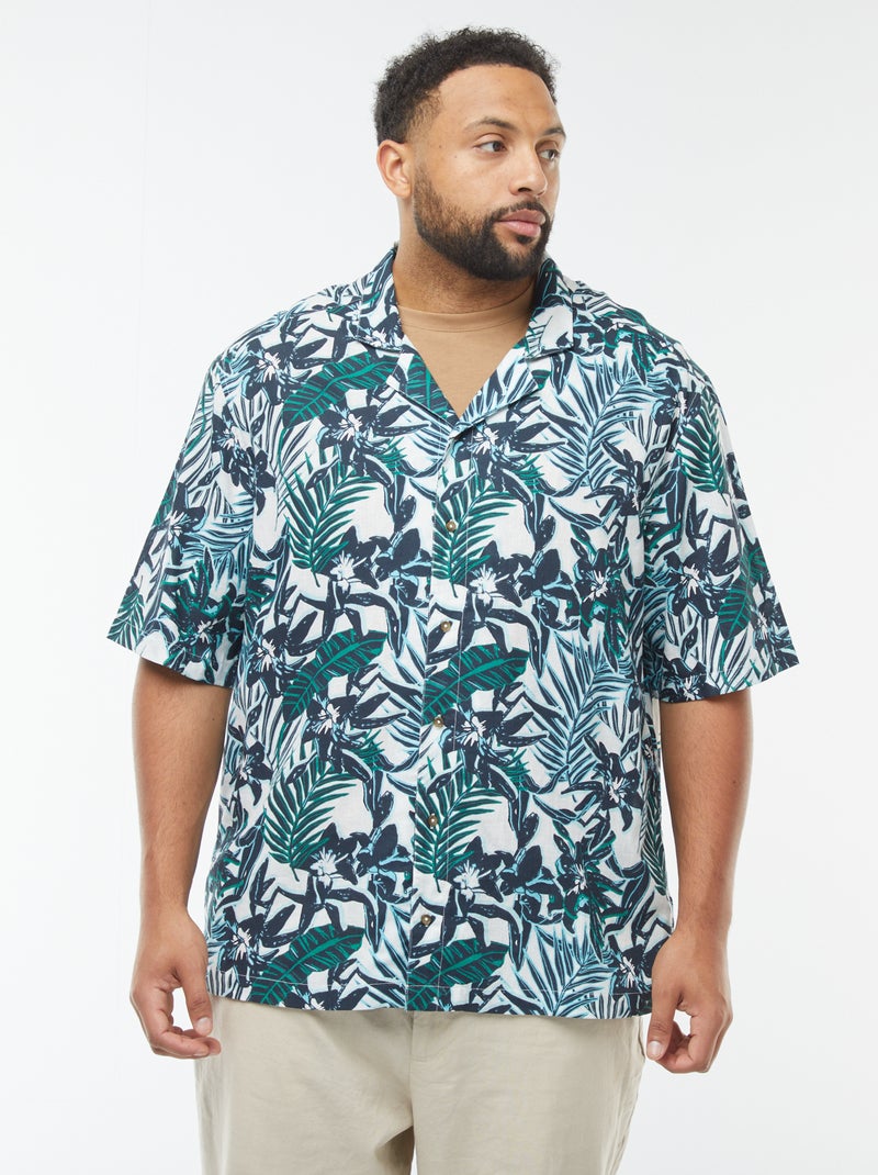 Camisa de manga curta com motivo às flores Azul - Kiabi