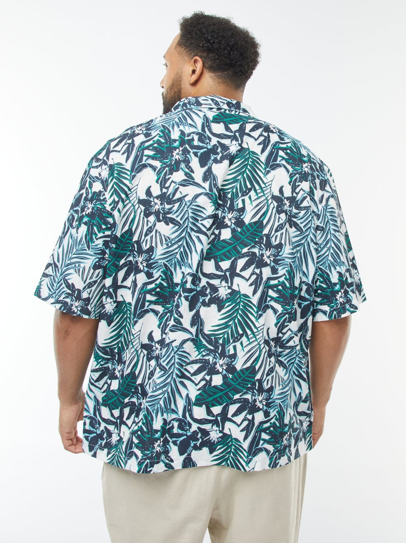 Camisa de manga curta com motivo às flores Azul - Kiabi