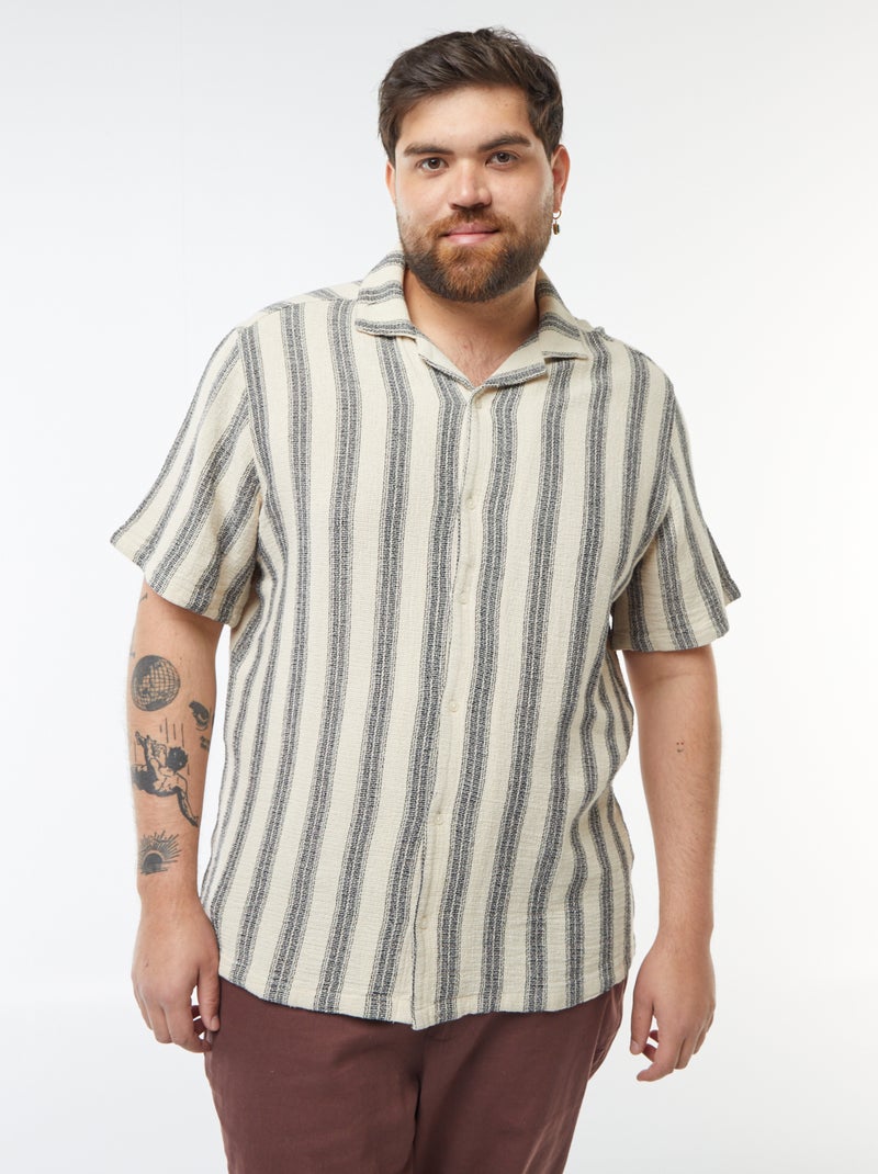 Camisa de manga curta com motivo às riscas Branco - Kiabi