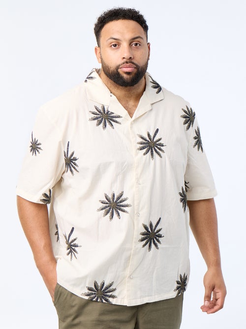 Camisa de manga curta com motivo de flores bordadas - Kiabi