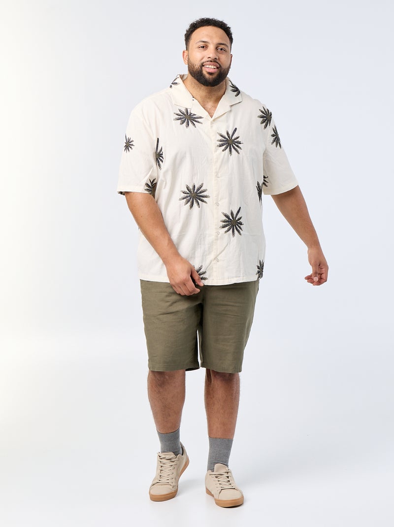 Camisa de manga curta com motivo de flores bordadas Bege - Kiabi