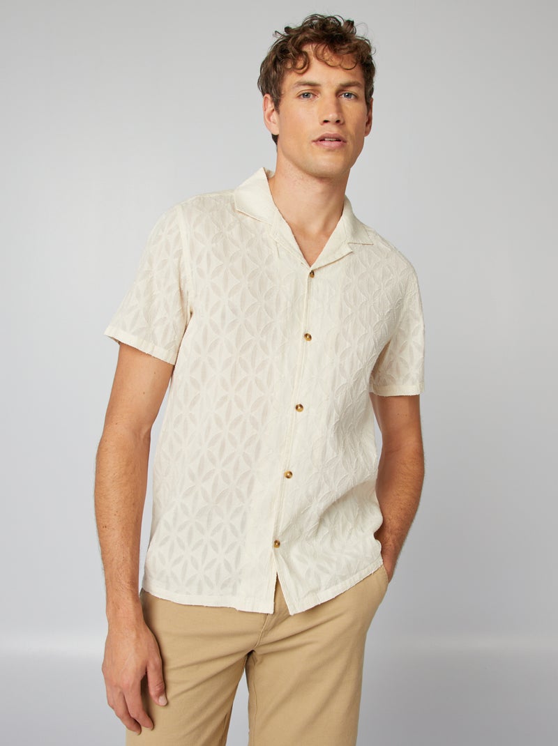Camisa de manga curta com motivo jacquard BRANCO - Kiabi