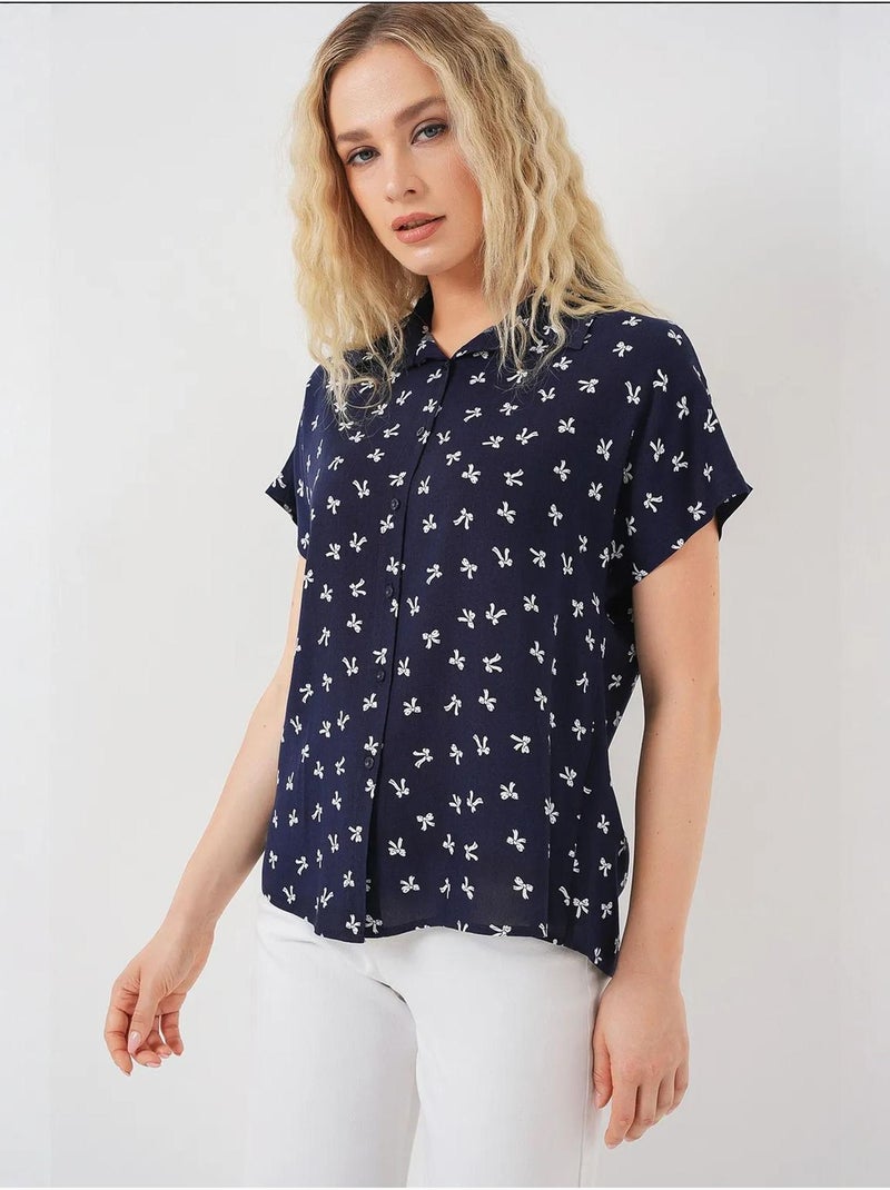 Camisa de manga curta com padrão bdart Azul-marinho - Kiabi