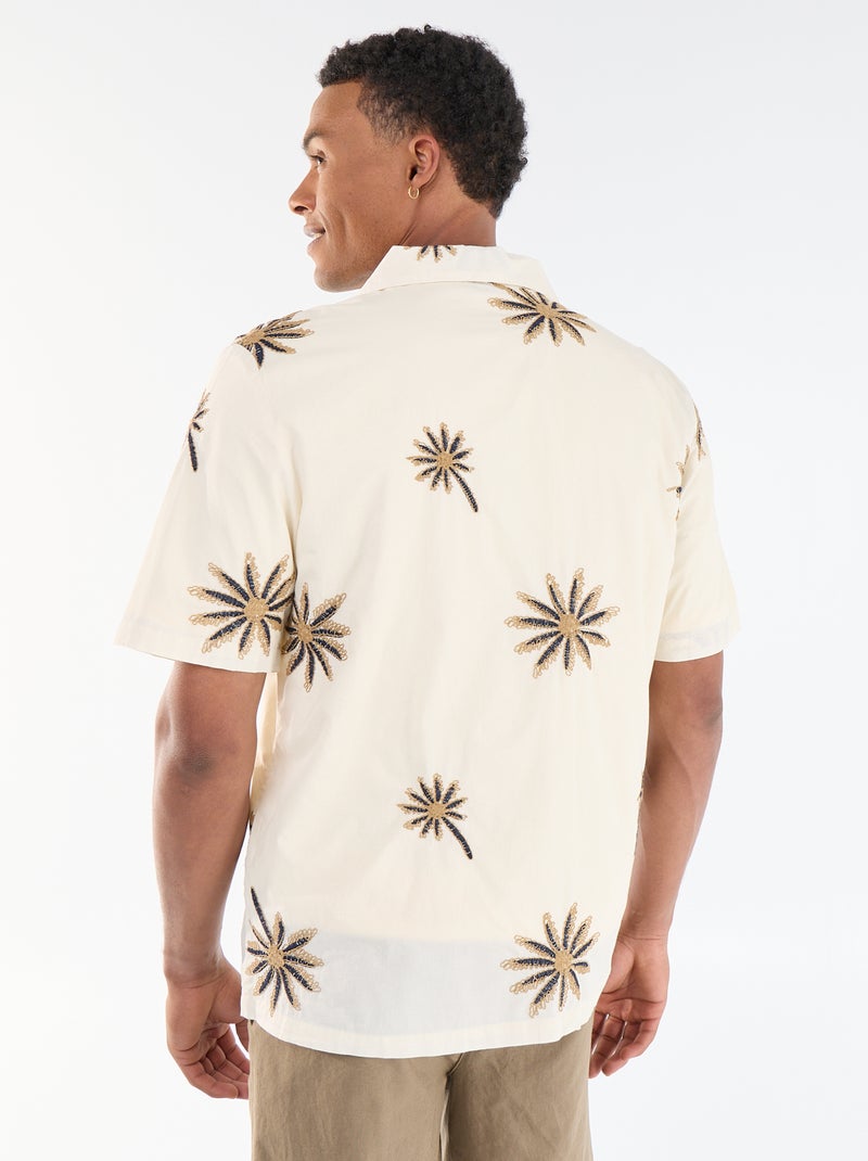 Camisa de manga curta com padrão bordado Bege - Kiabi