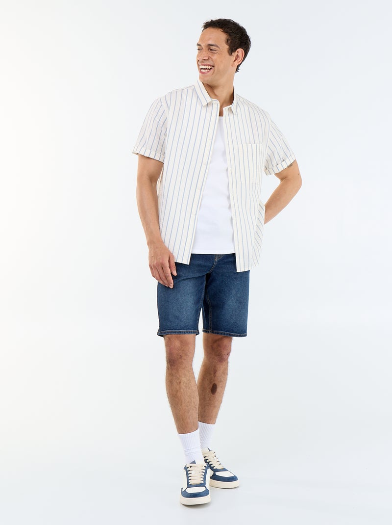 Camisa de manga curta com riscas Branco - Kiabi