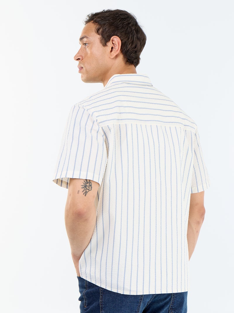 Camisa de manga curta com riscas Branco - Kiabi