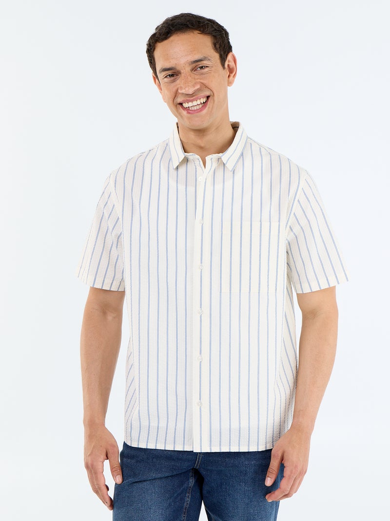 Camisa de manga curta com riscas Branco - Kiabi