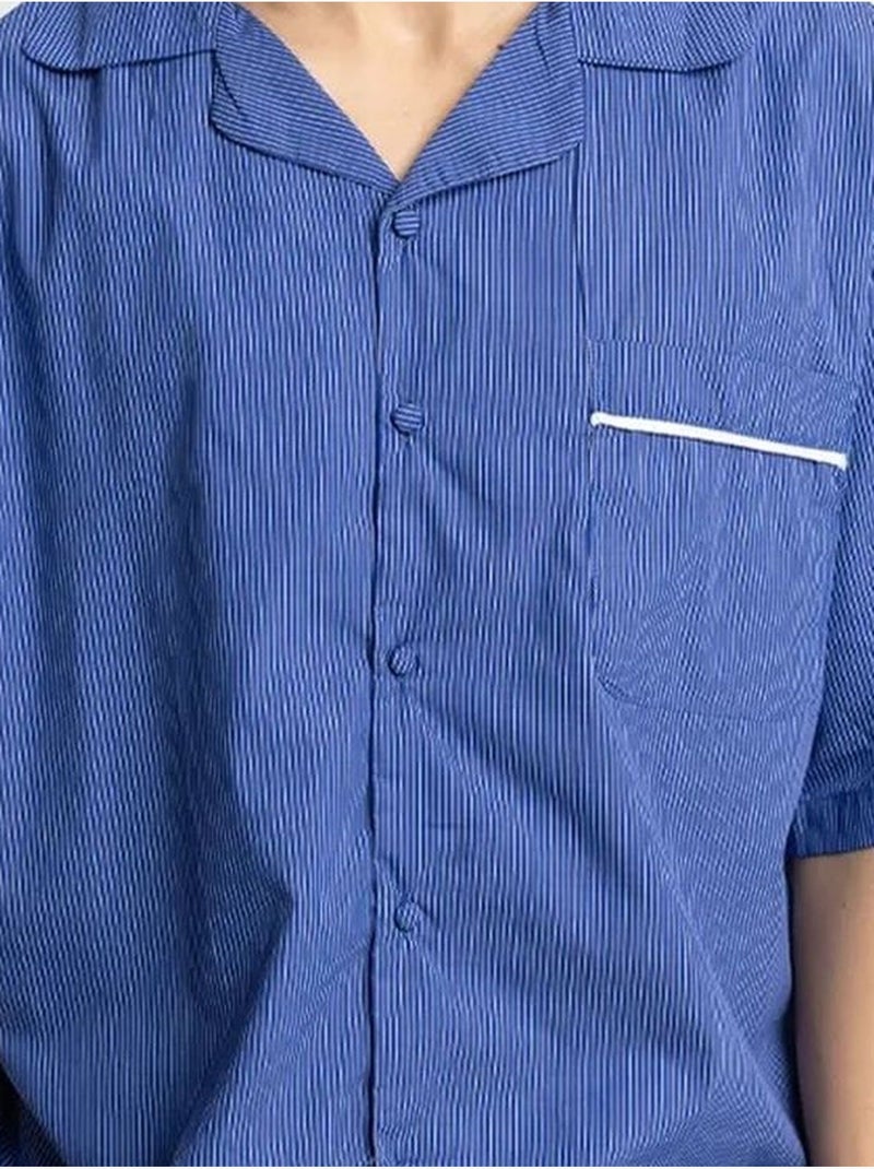 Camisa de manga curta com riscas finas giesto Azul - Kiabi