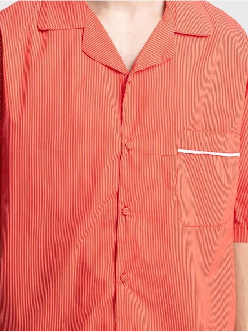 Camisa de manga curta com riscas finas giesto Coral - Kiabi