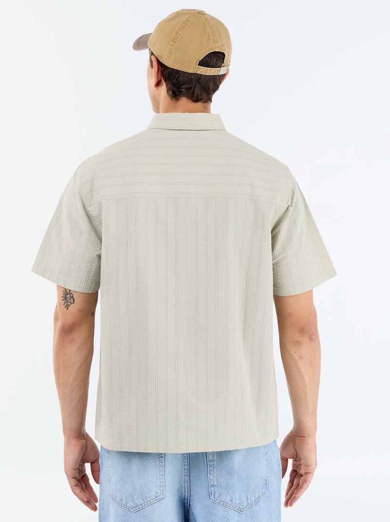 Camisa de manga curta com riscas Verde - Kiabi
