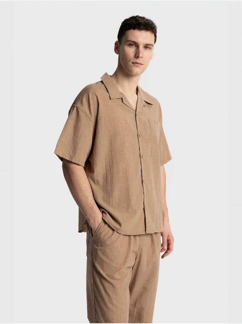 Camisa de manga curta de corte descontraído para homem giesto Greige - Kiabi