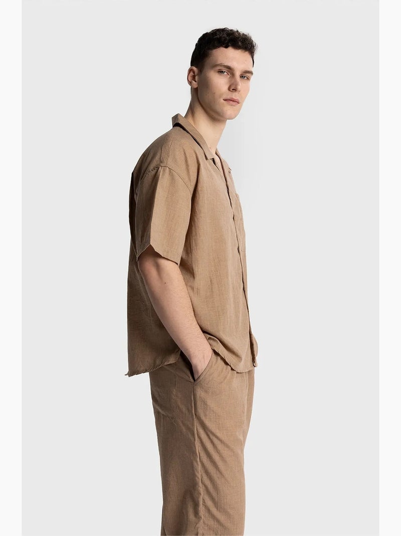 Camisa de manga curta de corte descontraído para homem giesto Greige - Kiabi