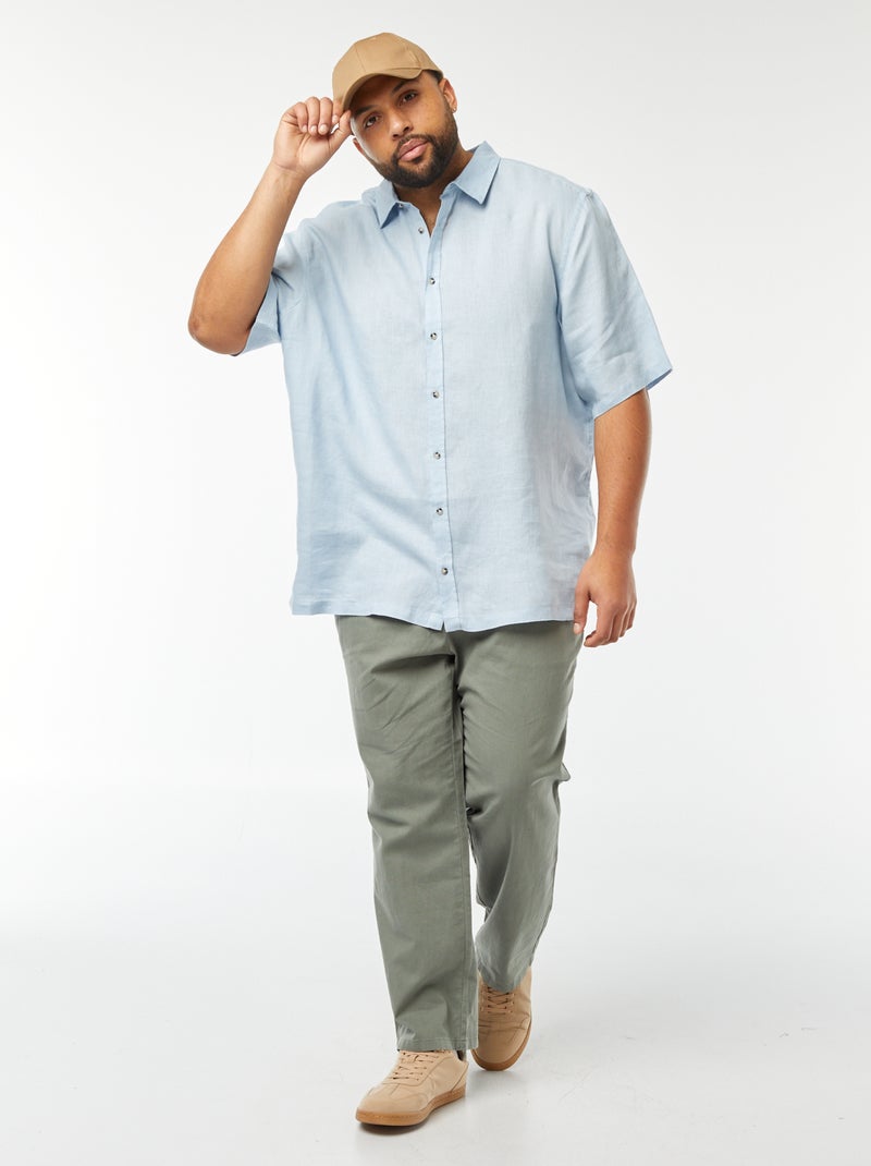 Camisa de manga curta de linho Azul - Kiabi