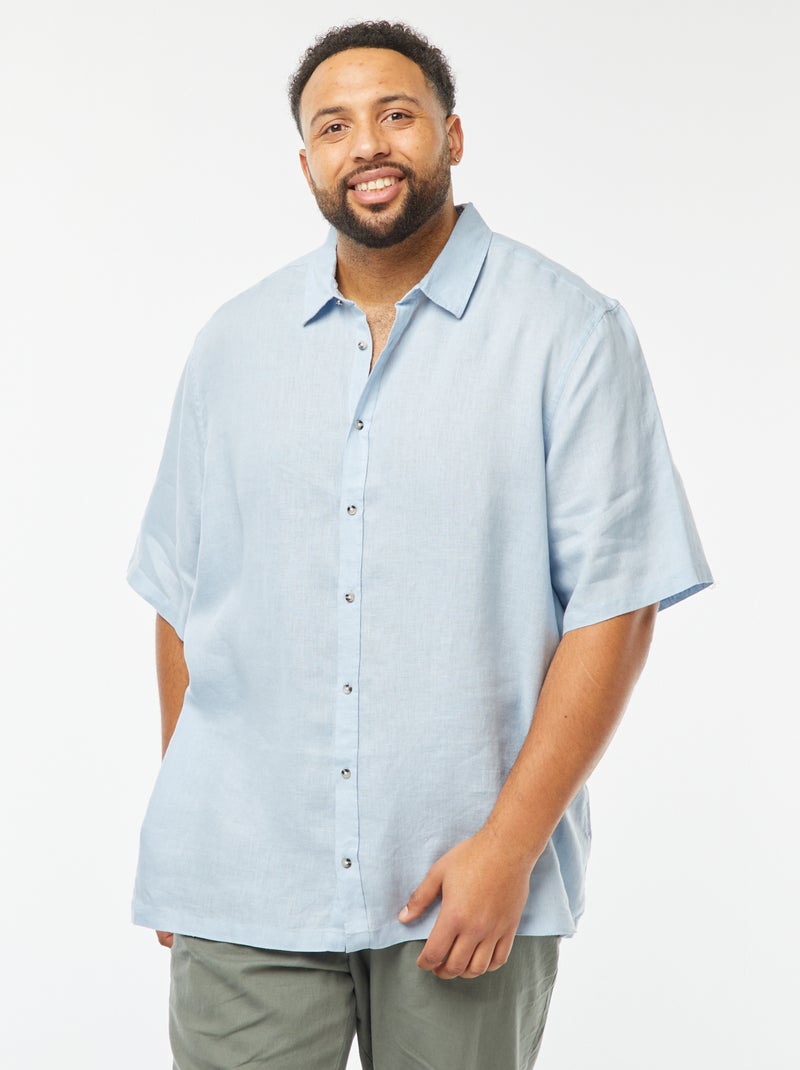 Camisa de manga curta de linho Azul - Kiabi