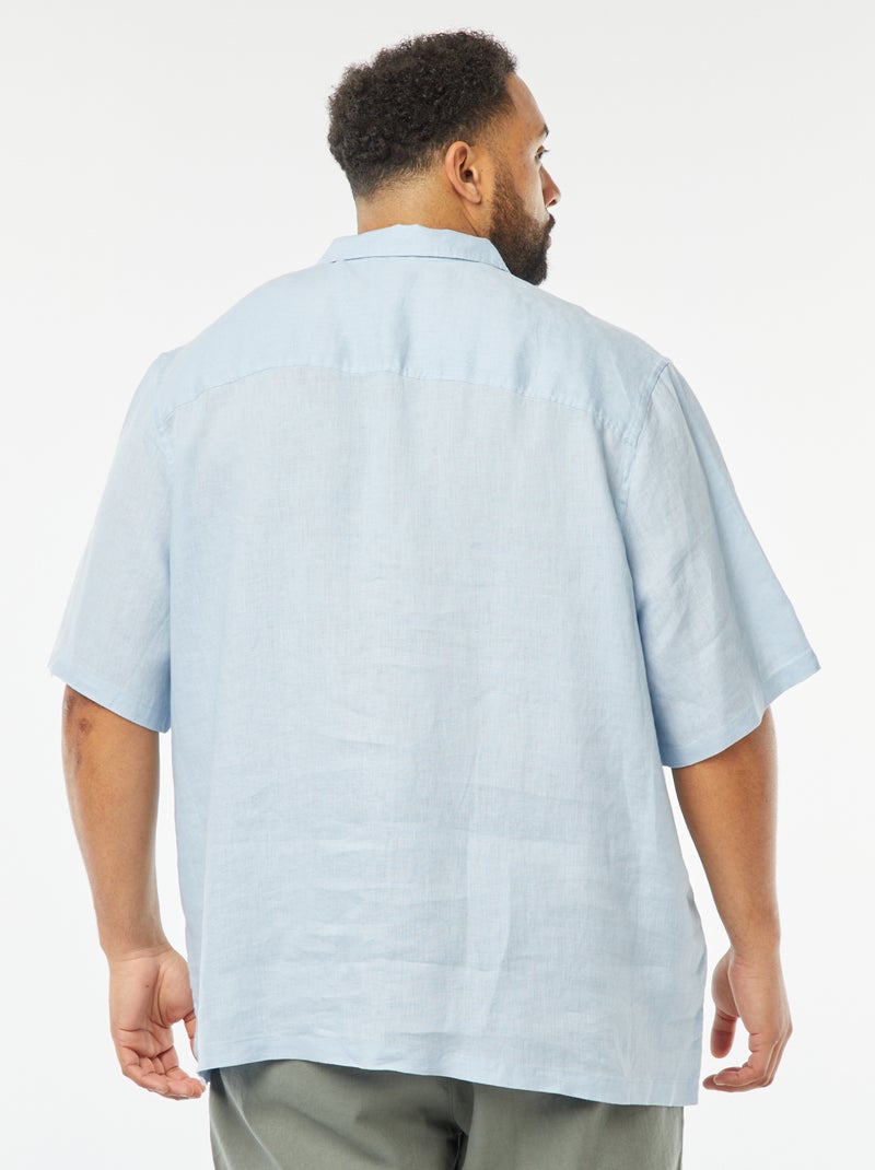 Camisa de manga curta de linho Azul - Kiabi