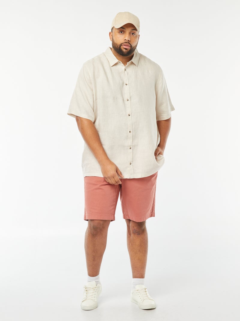 Camisa de manga curta de linho bege - Kiabi