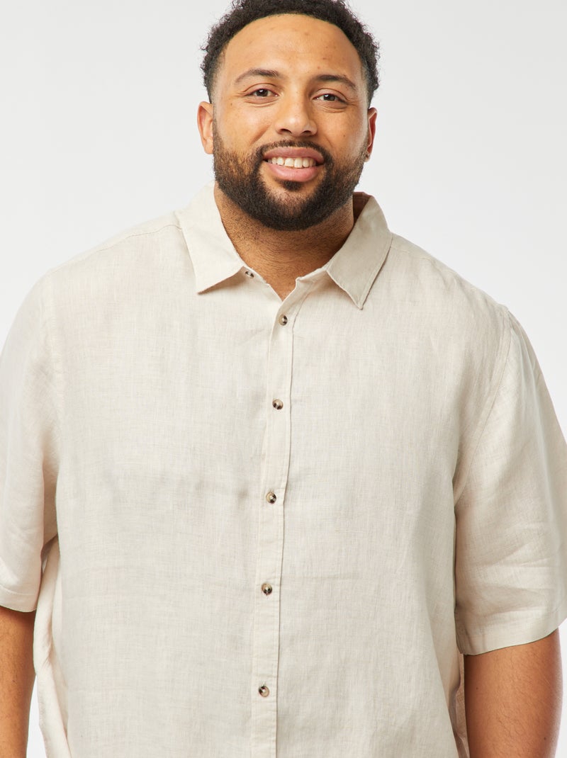 Camisa de manga curta de linho bege - Kiabi