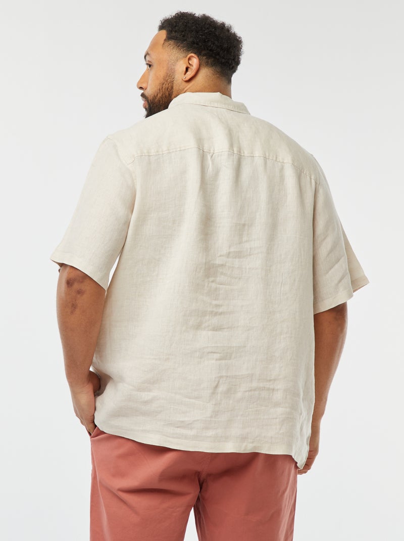 Camisa de manga curta de linho bege - Kiabi