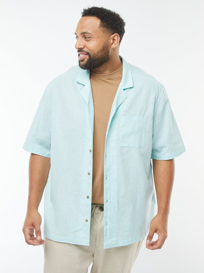 Camisa de manga curta de linho misturado Azul - Kiabi