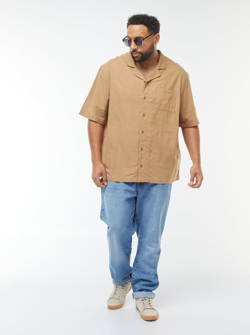 Camisa de manga curta de linho misturado Bege - Kiabi