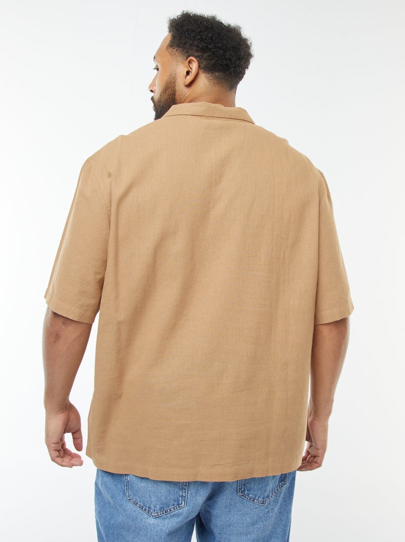 Camisa de manga curta de linho misturado Bege - Kiabi