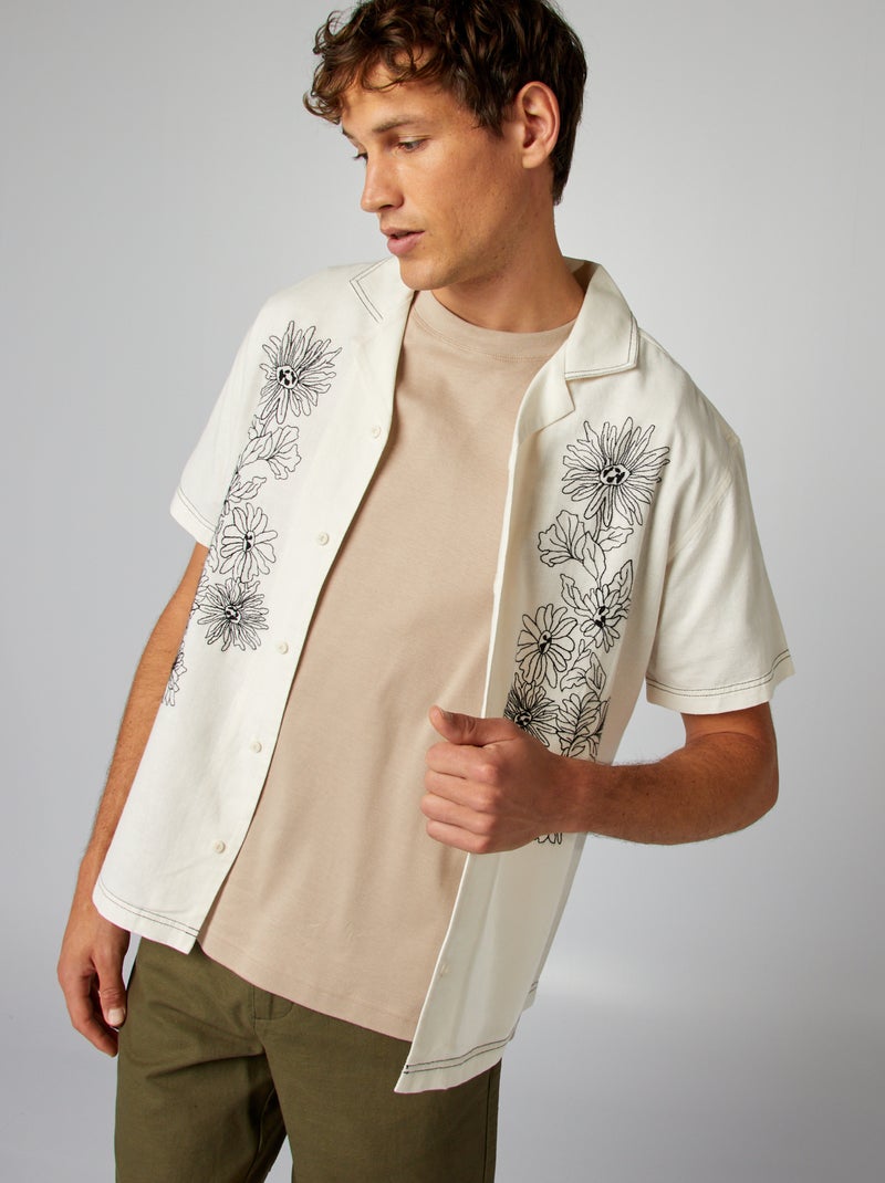 Camisa de manga curta de linho misturado BRANCO - Kiabi