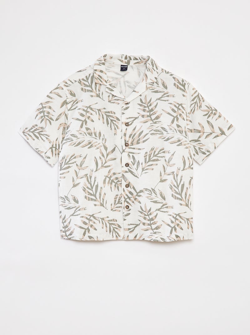 Camisa de manga curta de linho misturado Branco - Kiabi