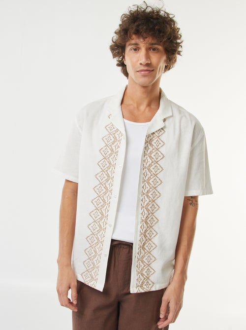 Camisa de manga curta de linho misturado com bordados - Kiabi