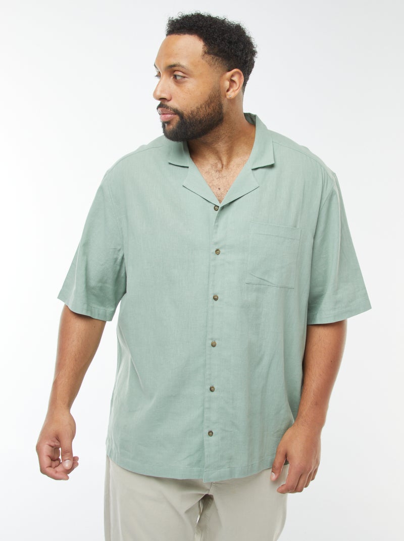 Camisa de manga curta de linho misturado Verde - Kiabi