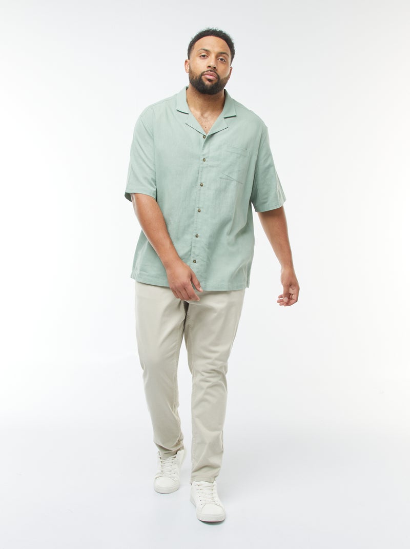 Camisa de manga curta de linho misturado Verde - Kiabi