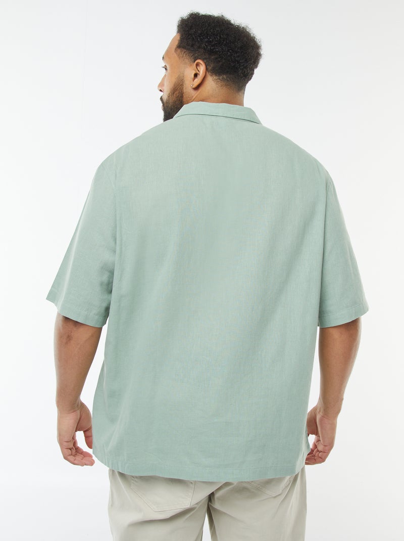 Camisa de manga curta de linho misturado Verde - Kiabi
