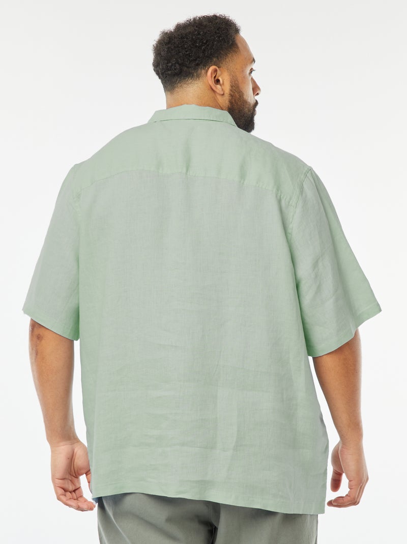 Camisa de manga curta de linho Verde - Kiabi