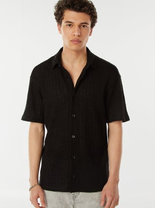 Camisa de manga curta de malha ajurada