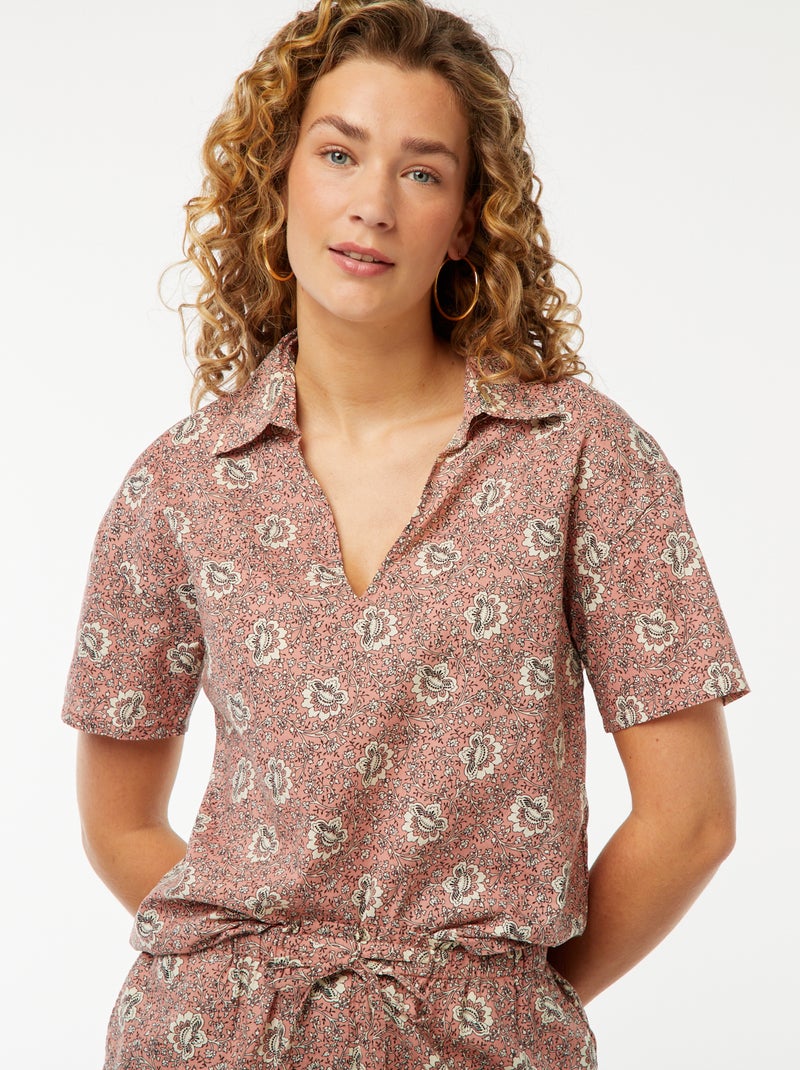 Camisa de manga curta e motivo floral Rosa - Kiabi
