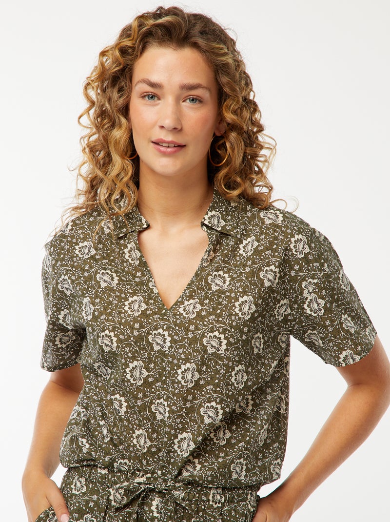 Camisa de manga curta e motivo floral Verde - Kiabi