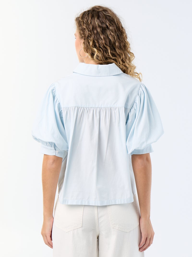 Camisa de manga curta em balão Azul - Kiabi